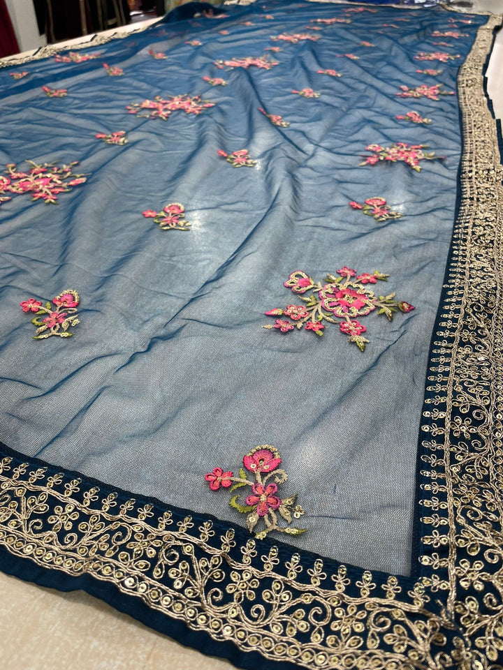 Marwah - Navy Blue Embroidered Anarkali with Net Dupatta - 3 Pcs