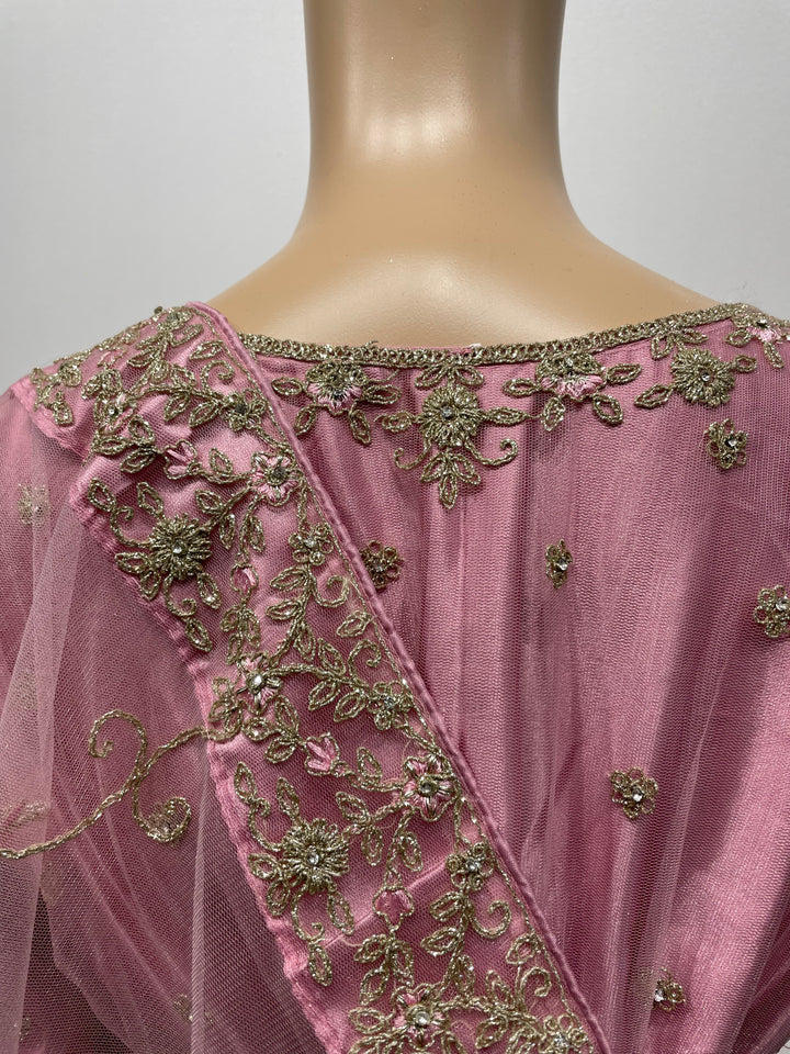Yusra - Light Pink Heavy Embroidered Net Party Gown with White Gold Embroidered - 3pcs