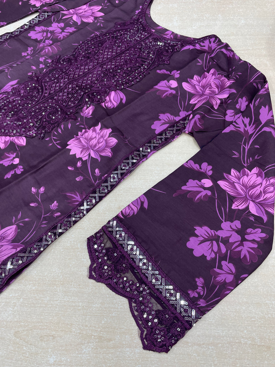 Tabeer – Purple Karma Collection inspired Lawn Suit - 3pcs