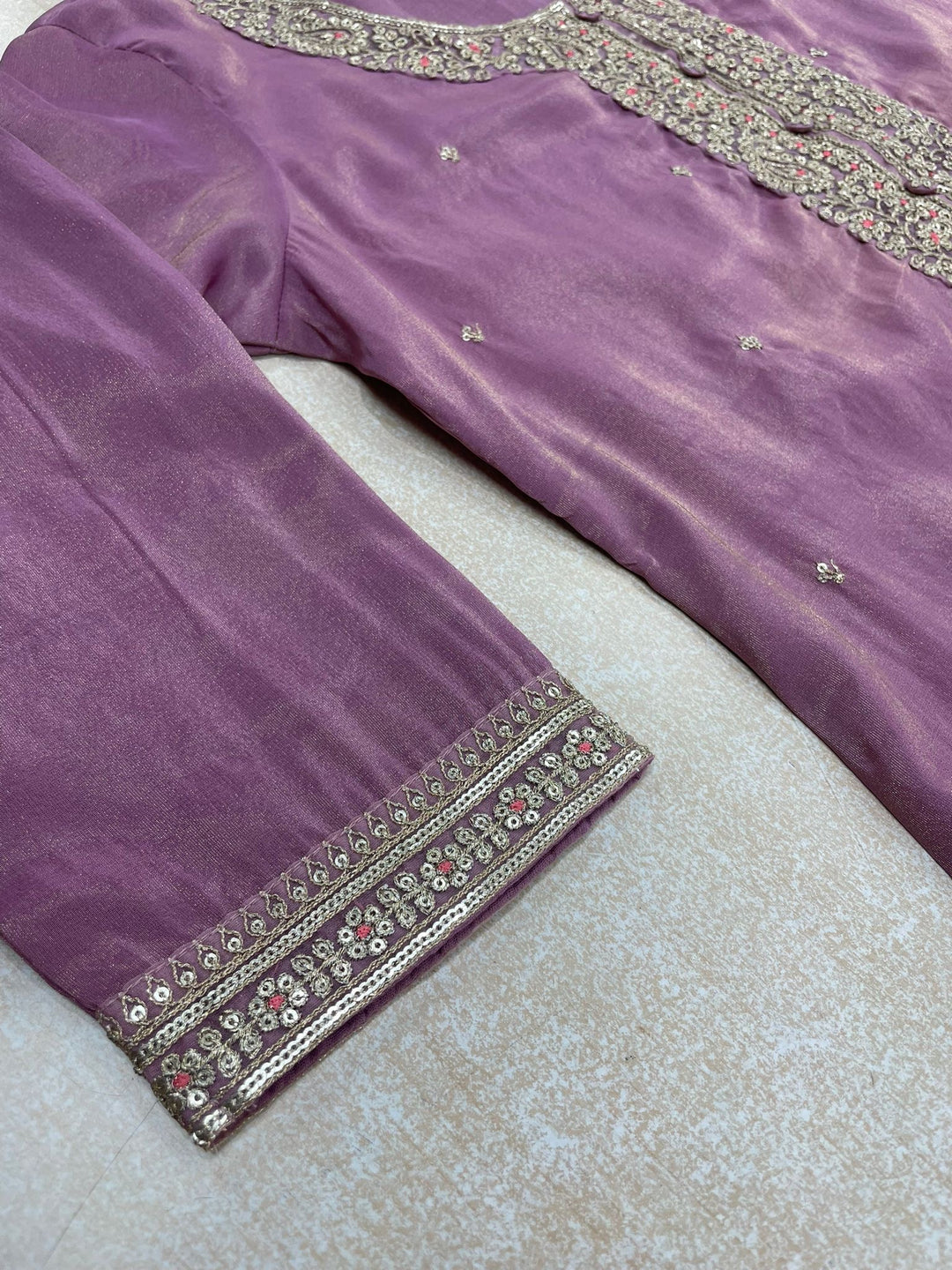 Elham – Lavender Masoori Embroidered Suit Set with Printed Dupatta - 3pcs