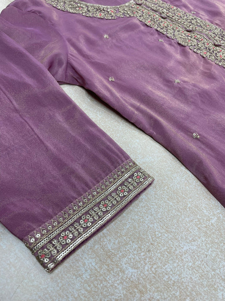 Elham – Lavender Masoori Embroidered Suit Set with Printed Dupatta - 3pcs