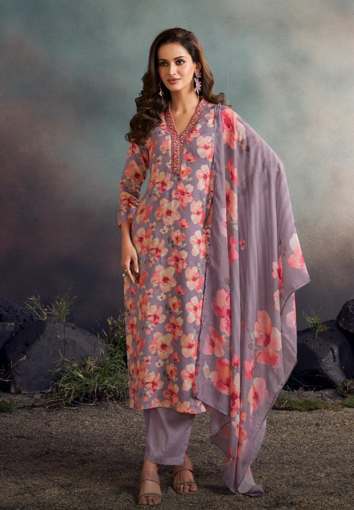 Amina - 11087 - Pure Silk Shalwar Kameez - 3 Pcs
