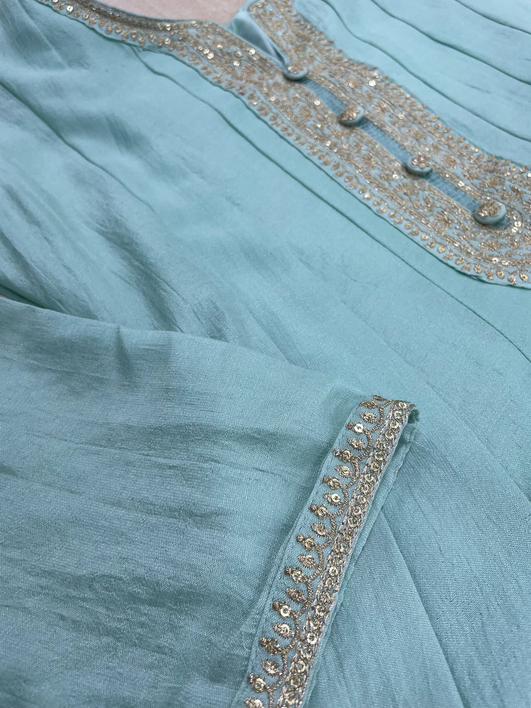 Aasma - Turquoise Bhagalpuri Silk Frock with Digital Print Dupatta - 2pcs