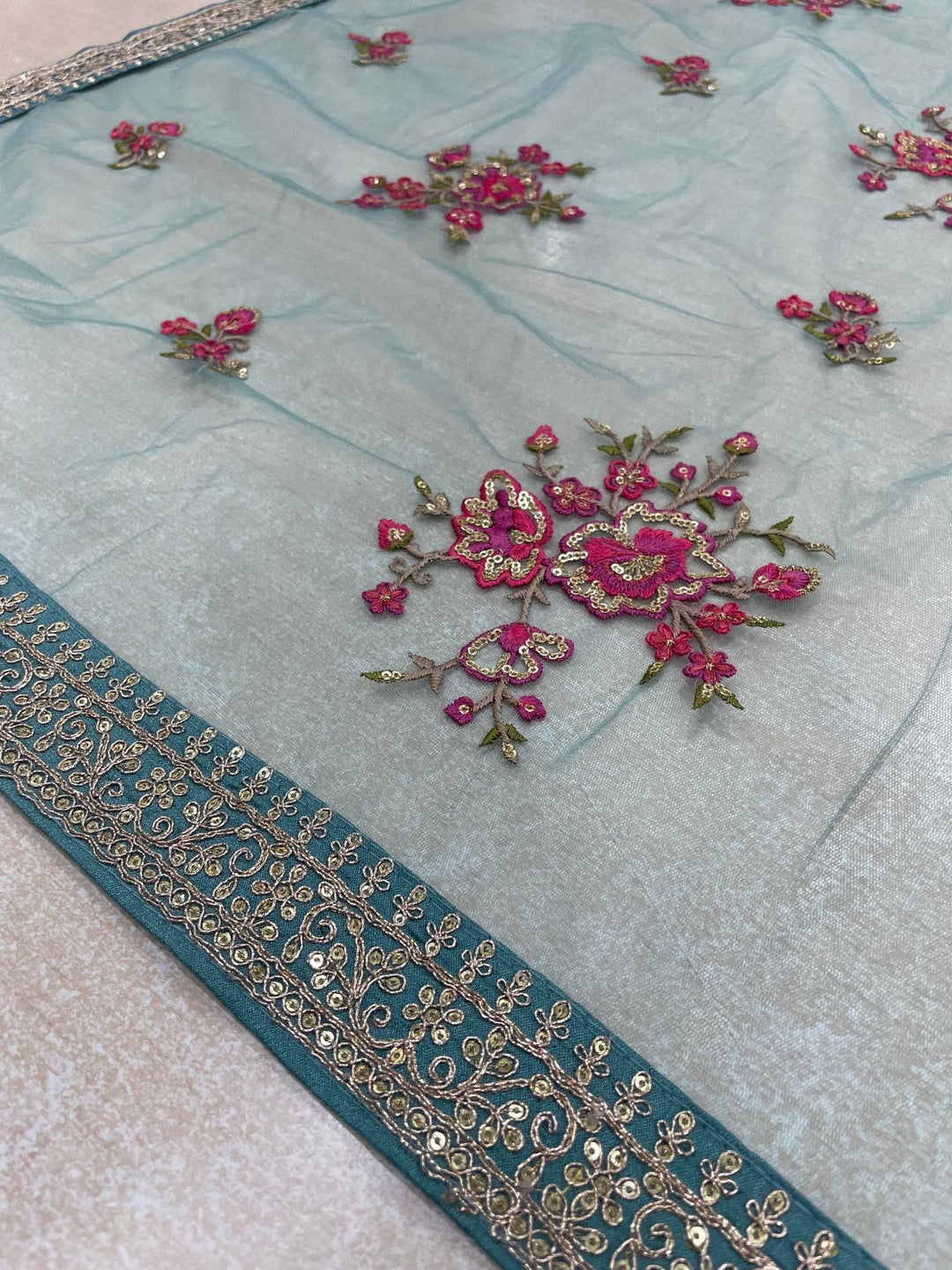 Marwah - Turquoise Embroidered Anarkali with Net Dupatta - 3 Pcs
