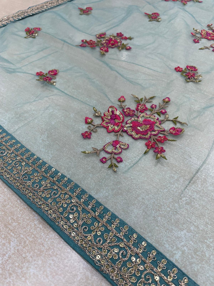 Marwah - Turquoise Embroidered Anarkali with Net Dupatta - 3 Pcs