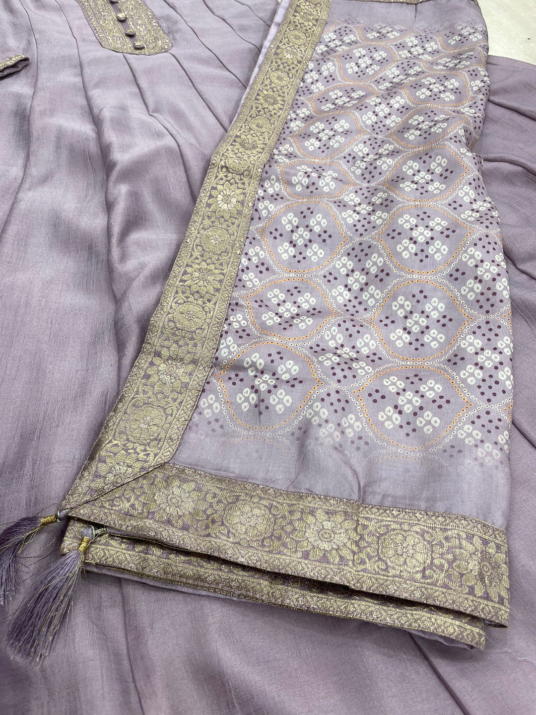 Aasma - Lavender Bhagalpuri Silk Frock with Digital Print Dupatta - 2pcs