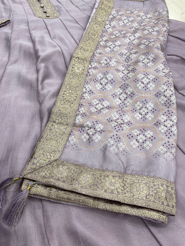 Aasma - Lavender Bhagalpuri Silk Frock with Digital Print Dupatta - 2pcs