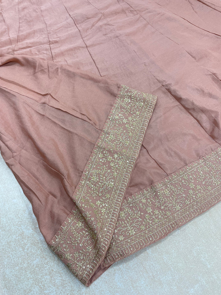 Yasmin - Blush Peach Bhagalpuri Silk Frock with Digital Print Dupatta - 2pcs