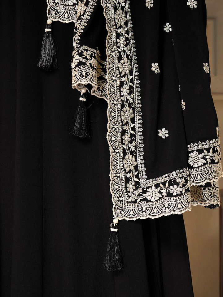 Nureh – Black Chinon Embroidered Anarkali Suit with Scalloped Dupatta - 2pcs