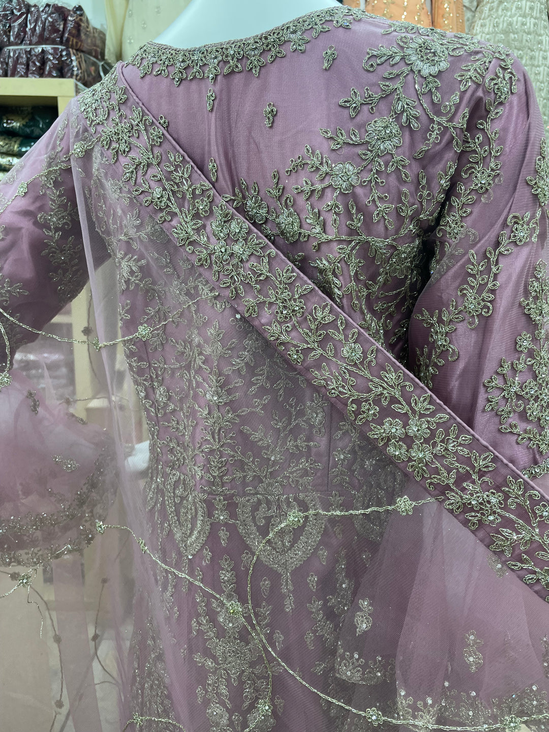 Jannah - Powder Pink Heavy Embroidered Net Party Gown with Bell Sleeves/White Gold Embroidered - 3pcs