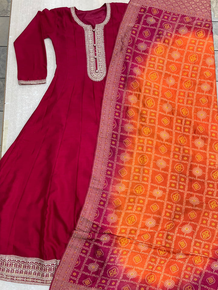 Hooriya - Pink Embroidered Anarkali with Jacquard Dupatta - 3 Pcs