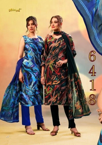 Vaishali 6418- Prints A & B   - Unstitched - Summer Crepe Unstitched Designer