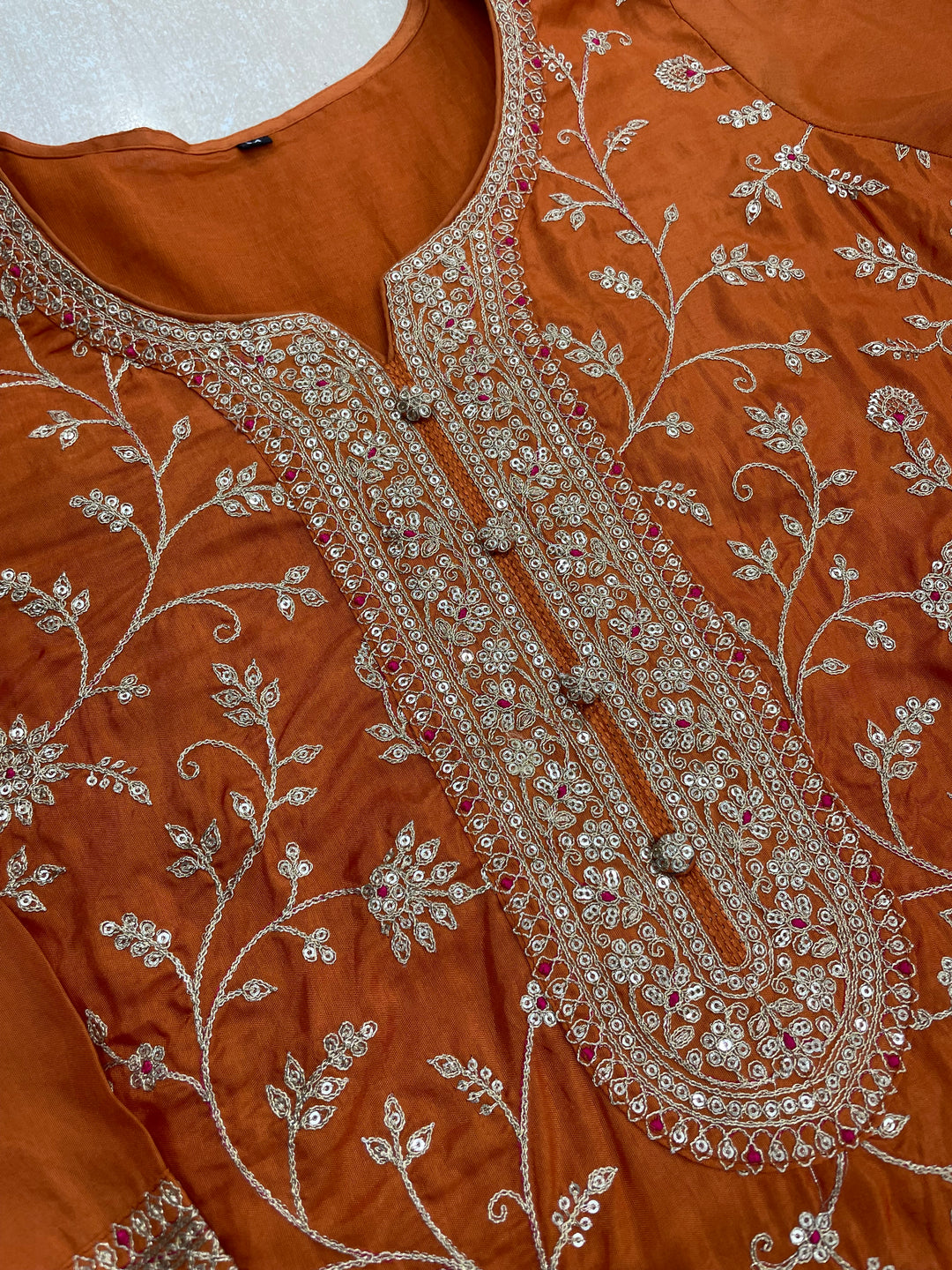 Aleeza – Orange Pure Silk Embroidered Set with Jacquard Dupatta - 3pcs