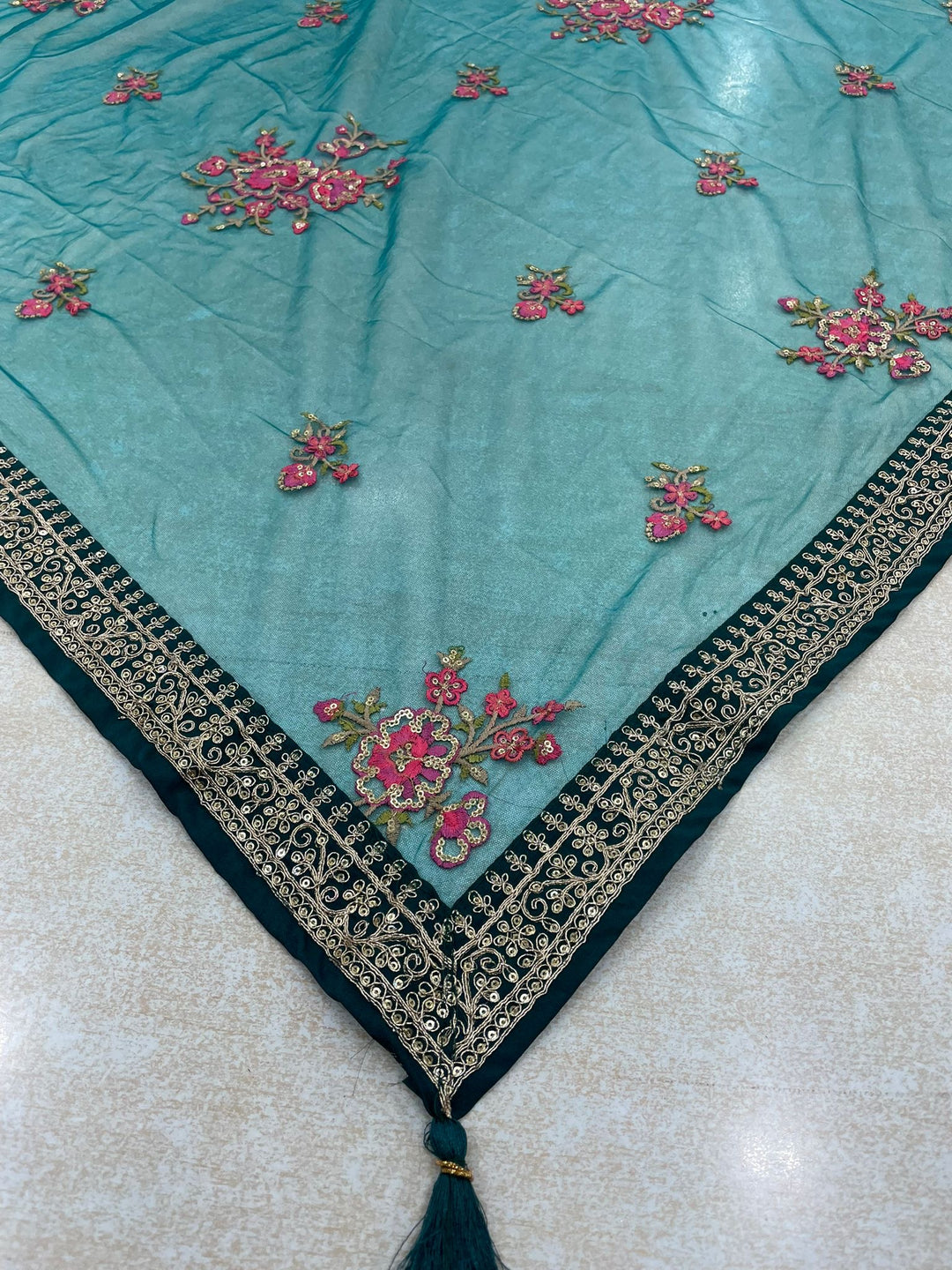 Marwah - Teal Green Embroidered Anarkali with Net Dupatta - 3 Pcs