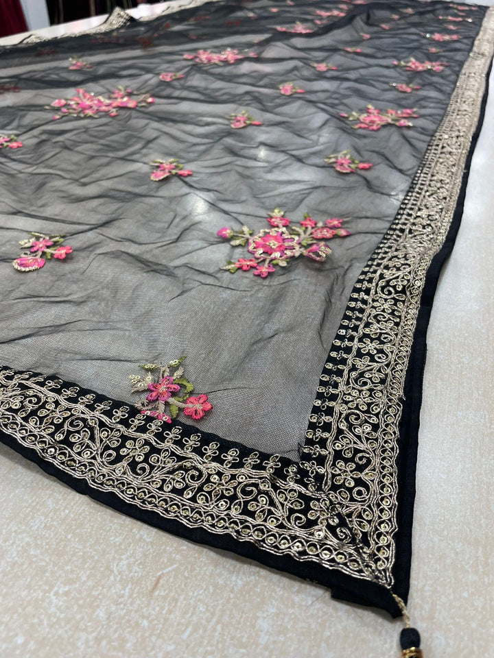 Marwah - Black Embroidered Anarkali with Net Dupatta - 3 Pcs