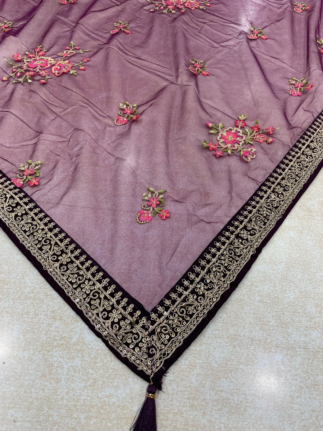 Marwah - Purple Embroidered Anarkali with Net Dupatta - 3 Pcs
