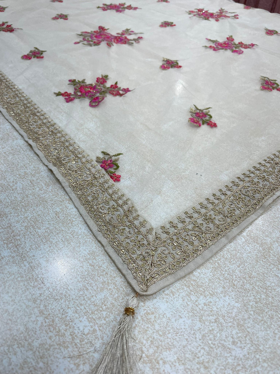 Marwah - Cream Embroidered Anarkali with Net Dupatta - 3 Pcs