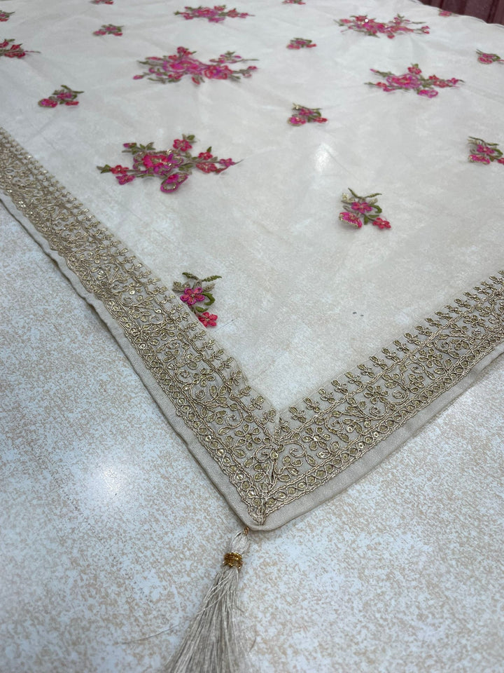 Marwah - Cream Embroidered Anarkali with Net Dupatta - 3 Pcs