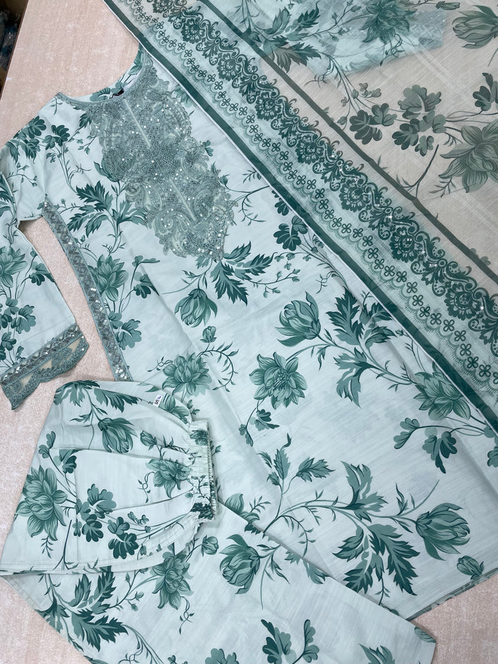 Tabeer – Turquoise Karma Collection inspired Lawn Suit - 3pcs