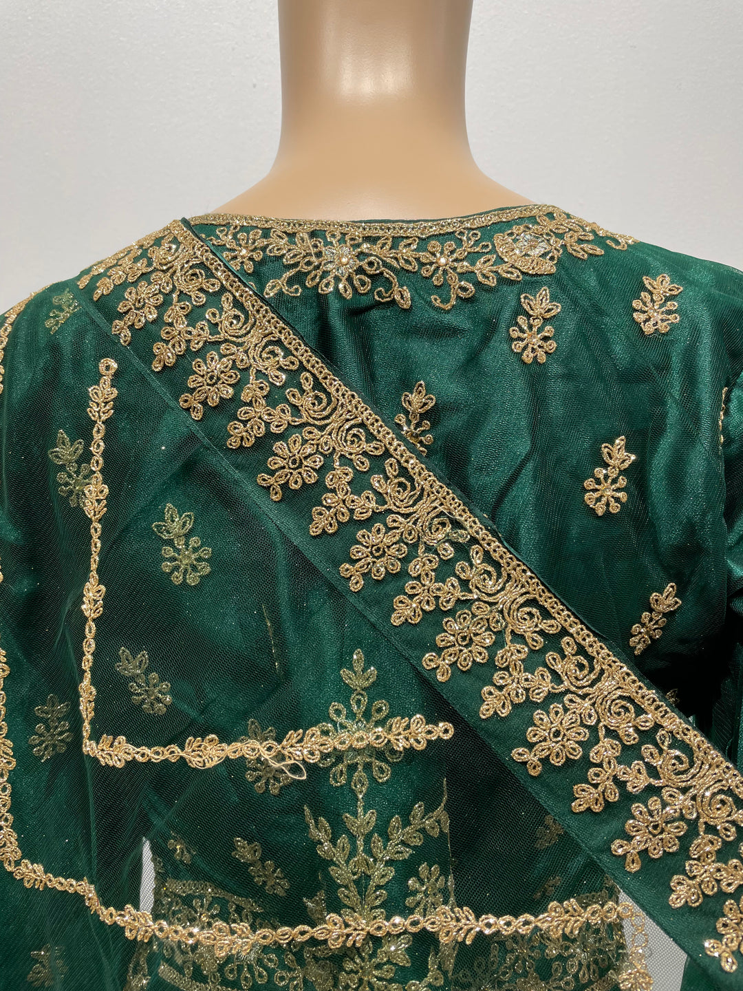 Meher - Dark Green Heavy Embroidered Gown with Front Split - 3pcs