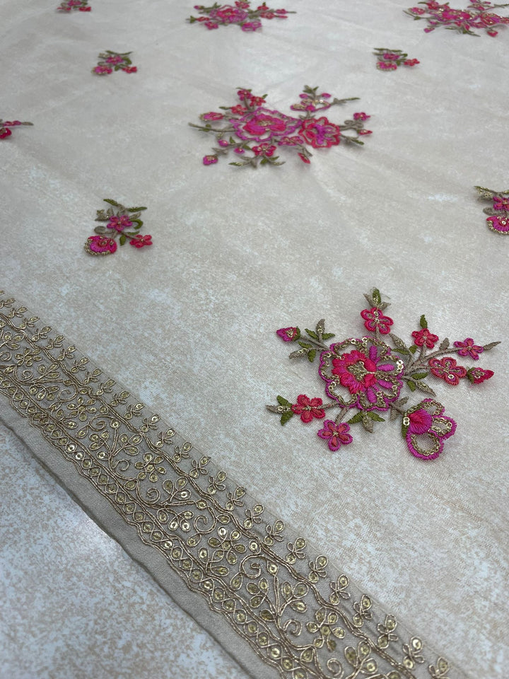 Marwah - Cream Embroidered Anarkali with Net Dupatta - 3 Pcs