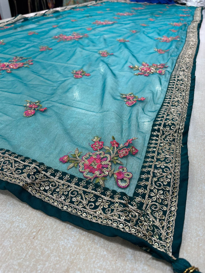 Marwah - Teal Green Embroidered Anarkali with Net Dupatta - 3 Pcs