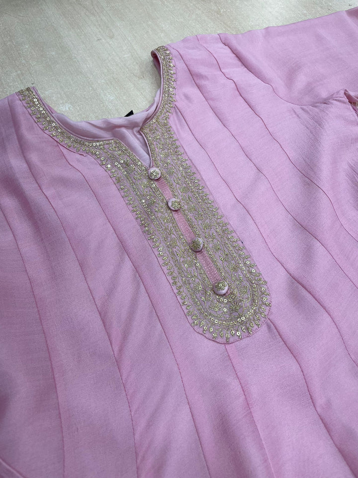 Aasma - Pink Bhagalpuri Silk Frock with Digital Print Dupatta - 2pcs