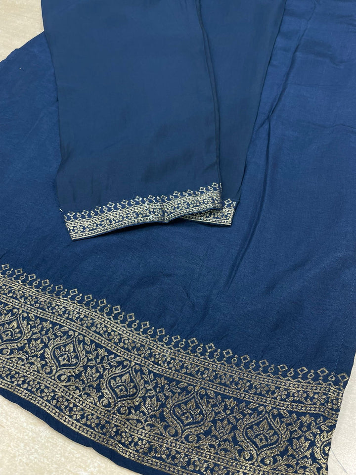 Aleena - Blue Pure Viscose Dola with Embroidery Work & Digital Print Scarf - 3 Pcs