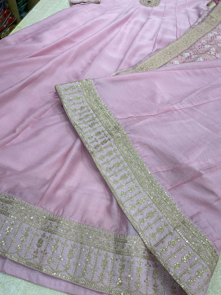 Aasma - Pink Bhagalpuri Silk Frock with Digital Print Dupatta - 2pcs