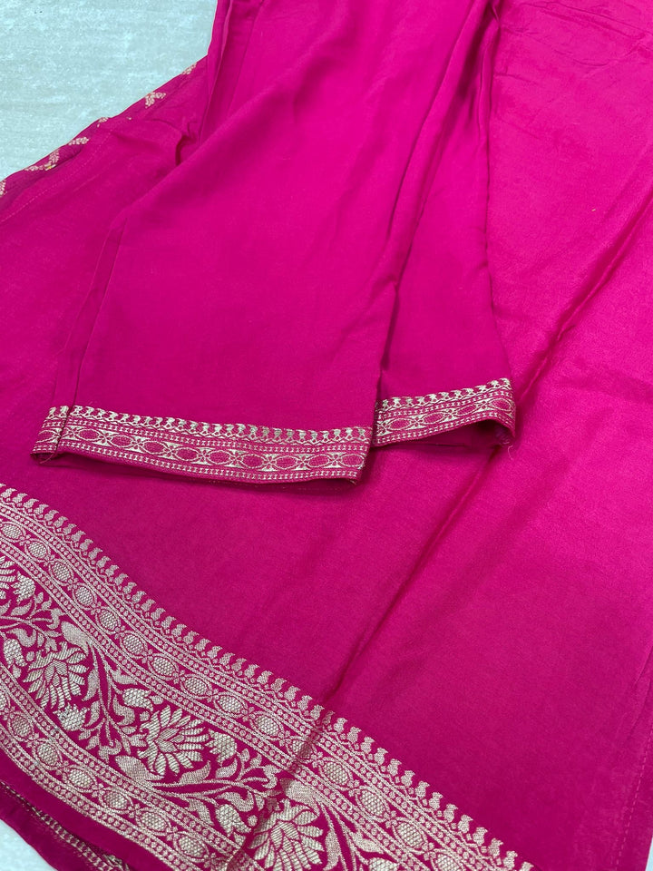 Aleena - Cerise Pink Pure Viscose Dola with Embroidery Work & Digital Print Scarf - 3 Pcs