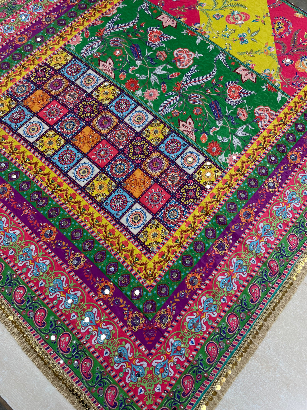 Chameli – Pure Silk Multicolour Dupatta with Mirror & Diamante Detailing