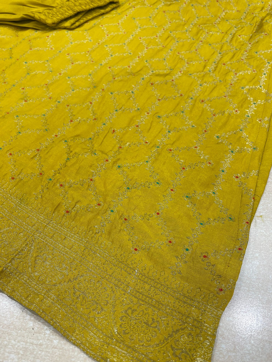 Aleena -Mustard Yellow Pure Viscose Dola with Embroidery Work & Digital Print Scarf - 3 Pcs