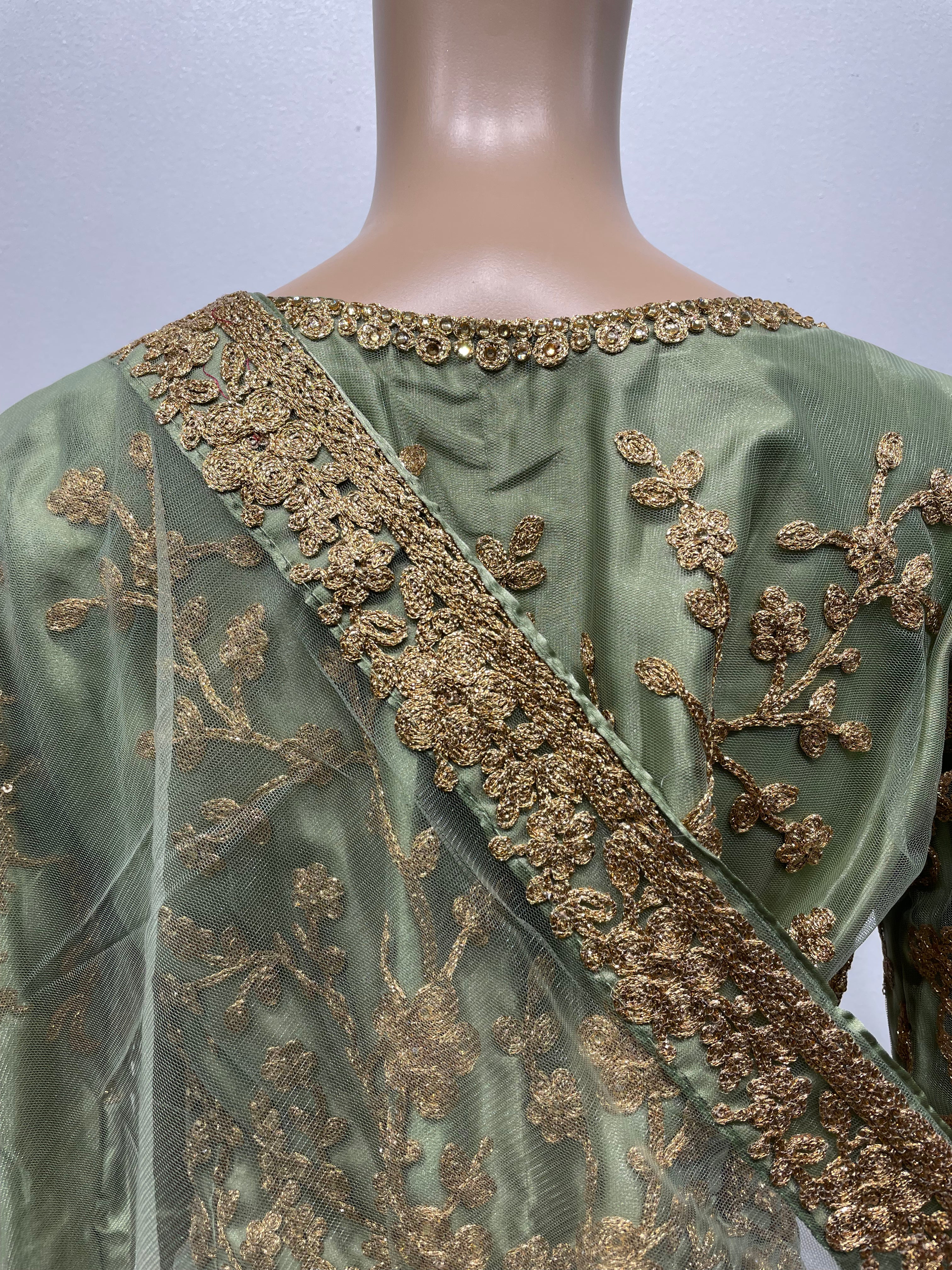 Mendhi Green Heavy Embroidered Gown with Front Split