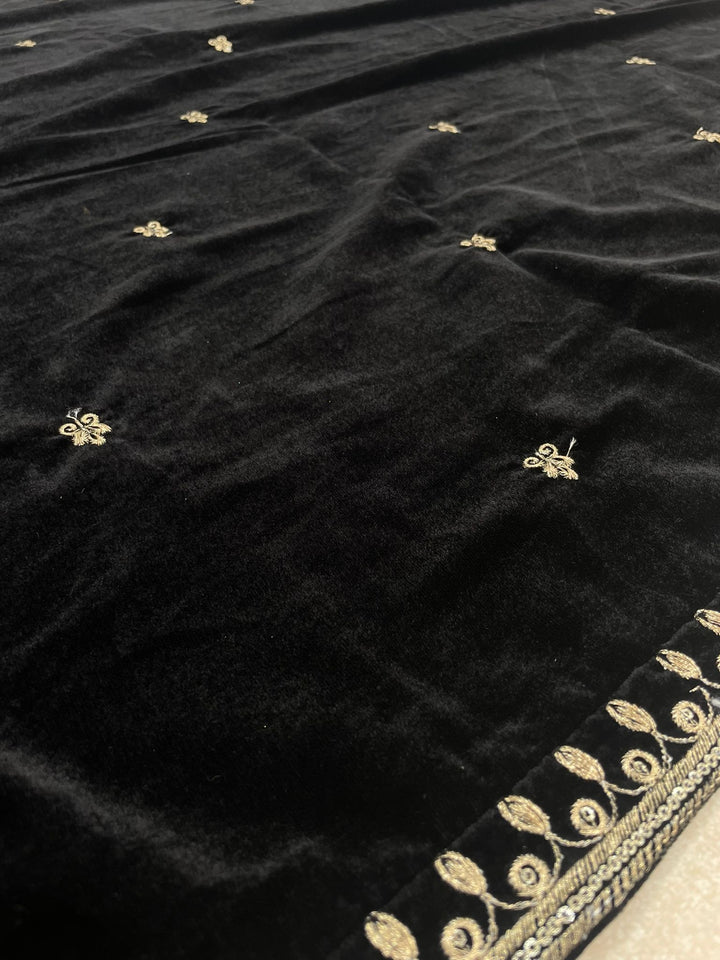 Noura - Black Velvet Kameez - Embroidered & Gem work - 3Pcs