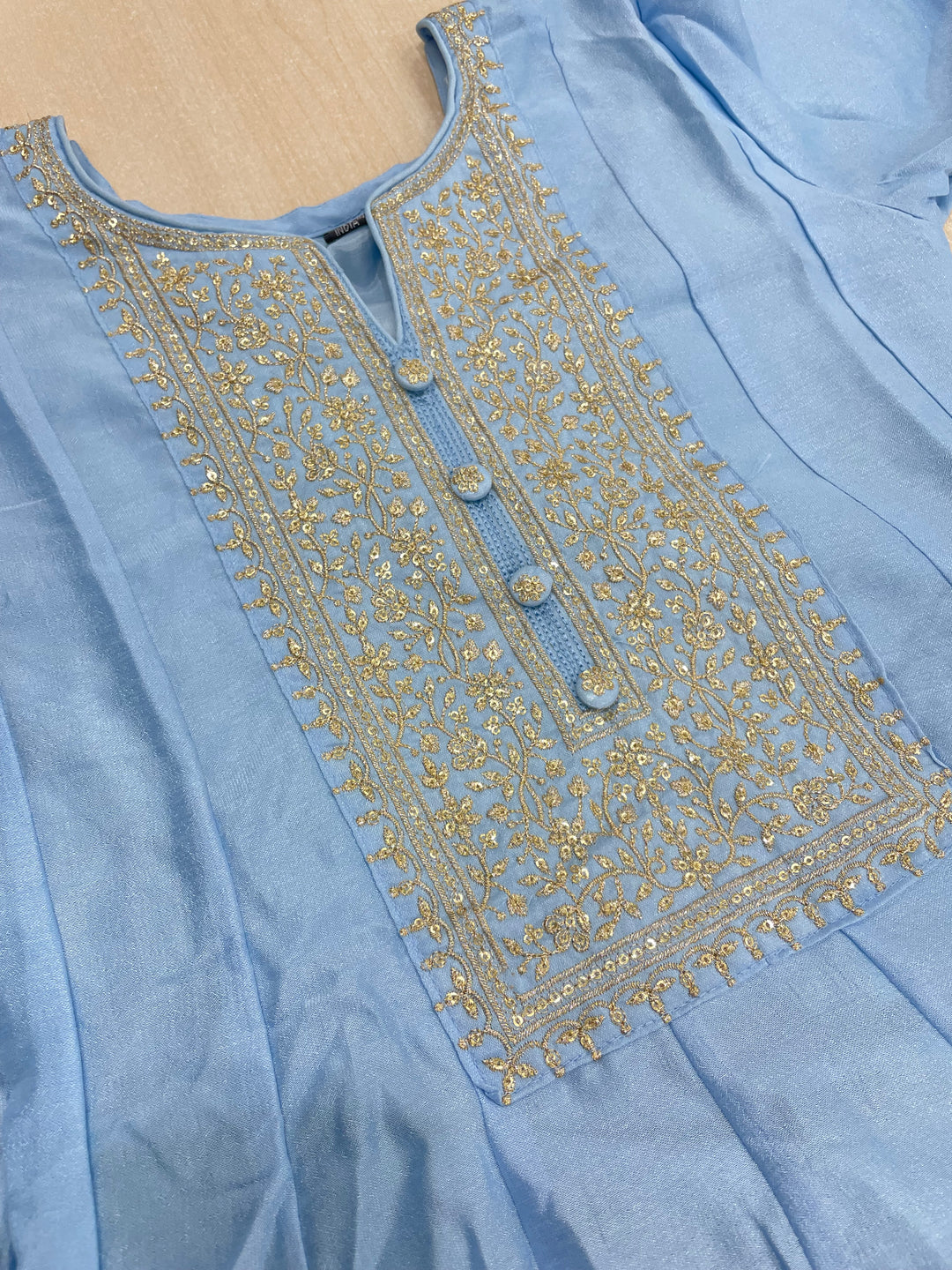 Yasmin - Sky Blue Bhagalpuri Silk Frock with Digital Print Dupatta - 2pcs