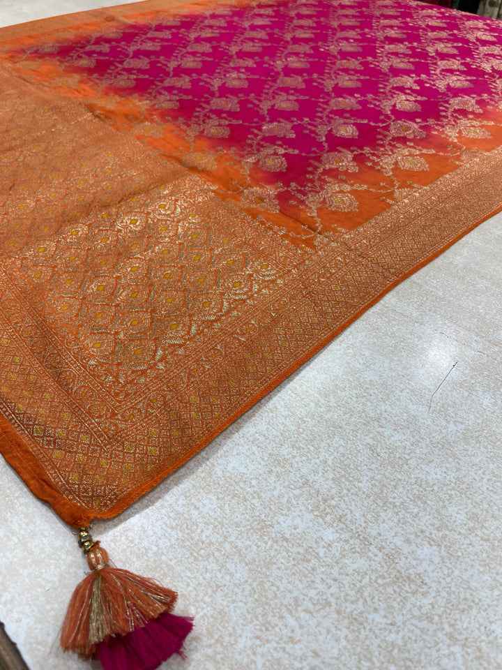 Aleeza – Orange Pure Silk Embroidered Set with Jacquard Dupatta - 3pcs