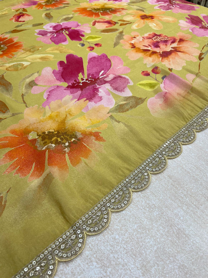 Elham – Mustard Masoori Embroidered Suit Set with Printed Dupatta - 3pcs