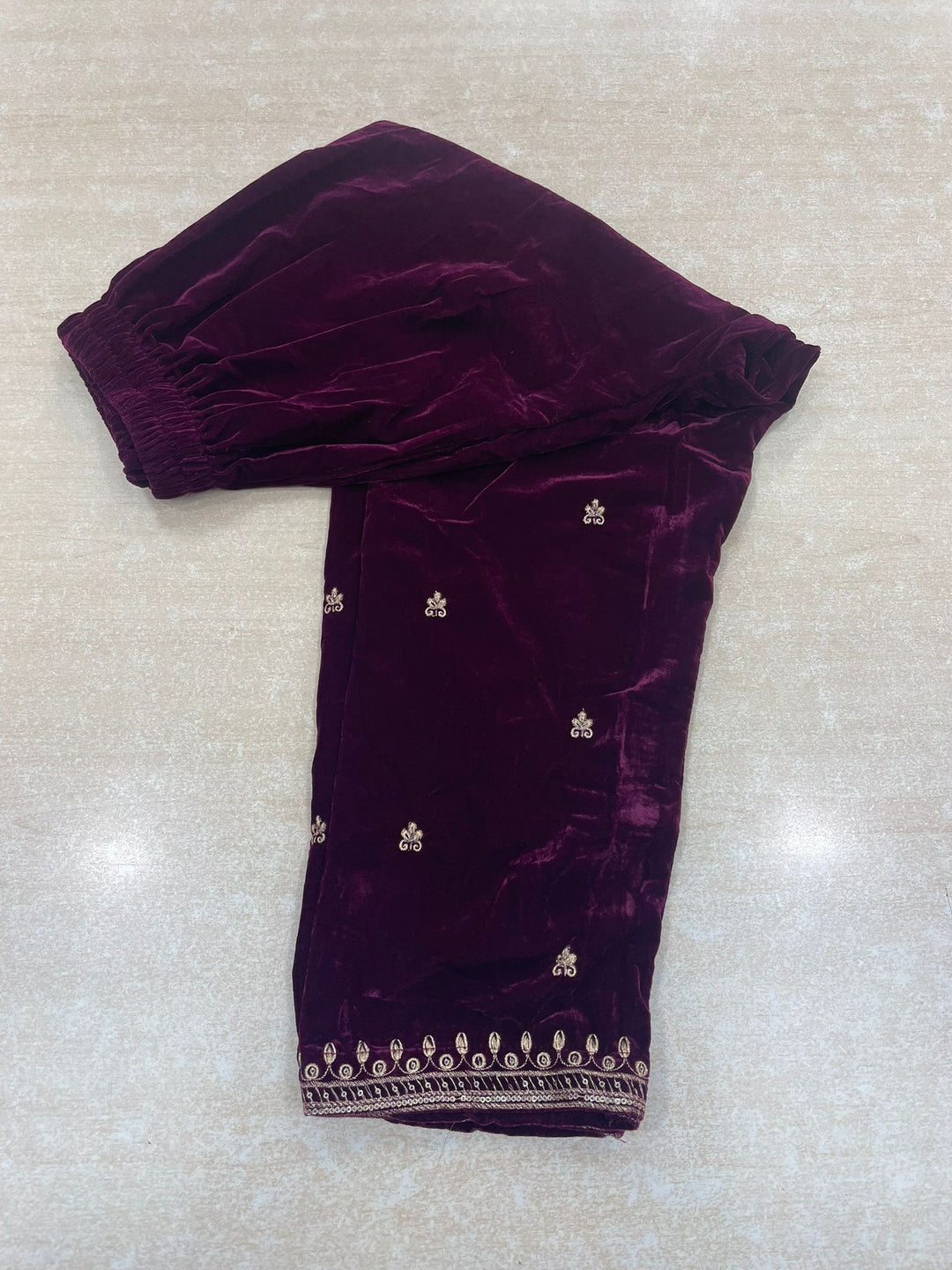 Noura - Purple Velvet Kameez - Embroidered & Gem work - 3Pcs