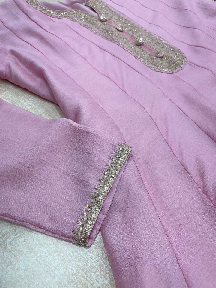 Aasma - Pink Bhagalpuri Silk Frock with Digital Print Dupatta - 2pcs