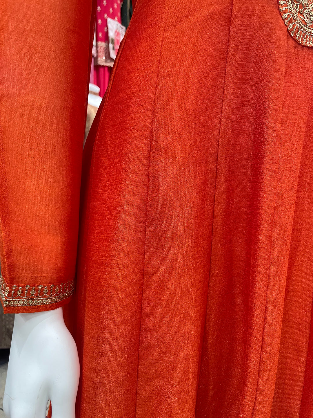 Isra – Orange Bhagalpuri Silk Anarkali with Digital Print Dupatta – 3 Pcs