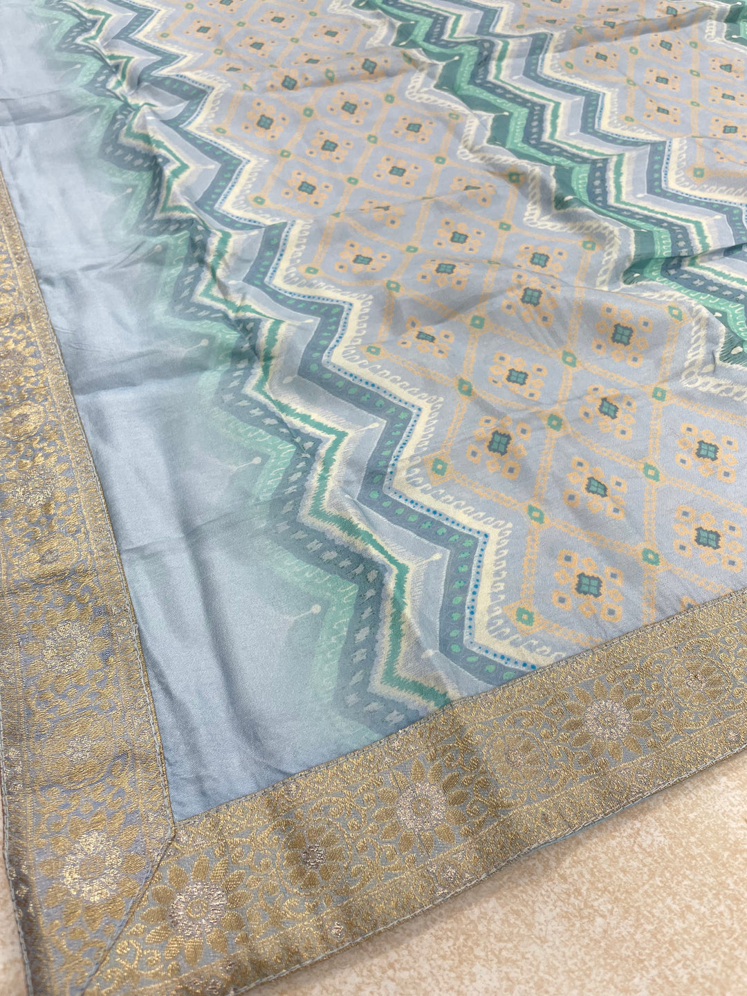 Yasmin - Sky Blue Bhagalpuri Silk Frock with Digital Print Dupatta - 2pcs