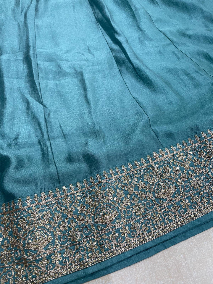 Marwah - Turquoise Embroidered Anarkali with Net Dupatta - 3 Pcs