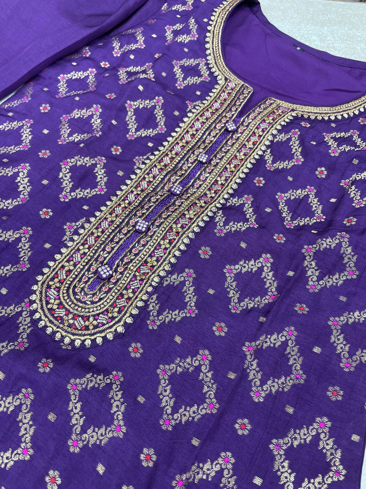 Aleena - Purple Pure Viscose Dola with Embroidery Work & Digital Print Scarf - 3 Pcs
