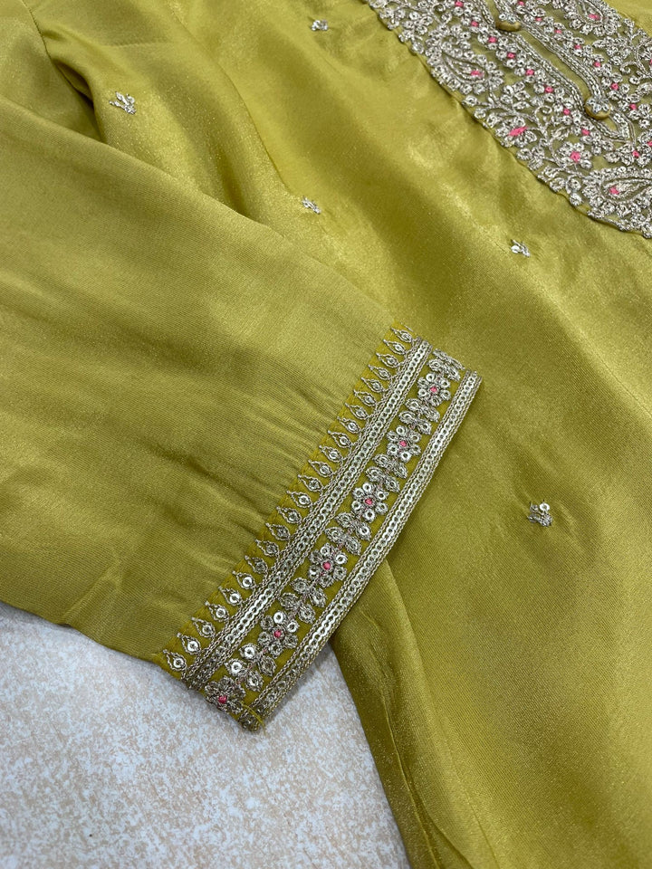 Elham – Mustard Masoori Embroidered Suit Set with Printed Dupatta - 3pcs