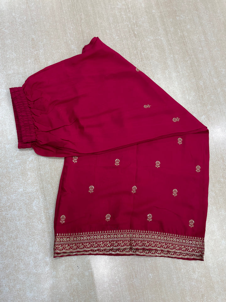 Aleeza – Cerise Pink Pure Silk Embroidered Set with Jacquard Dupatta - 3pcs