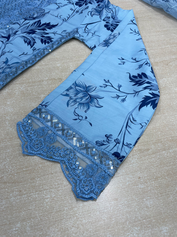 Tabeer – Sky Blue Karma Collection inspired Lawn Suit - 3pcs
