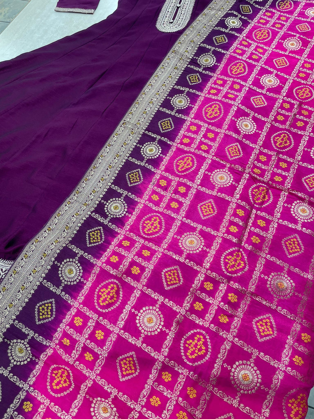 Hooriya - Purple Embroidered Anarkali with Jacquard Dupatta - 3 Pcs