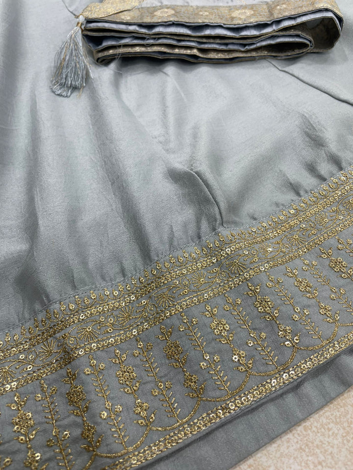 Aasma - Grey Bhagalpuri Silk Frock with Digital Print Dupatta - 2pcs