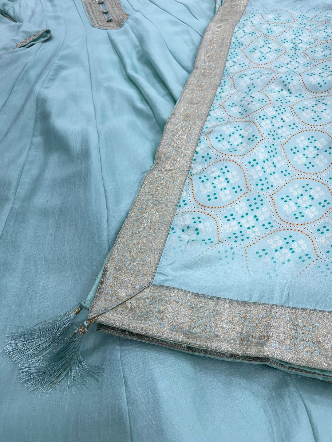 Aasma - Turquoise Bhagalpuri Silk Frock with Digital Print Dupatta - 2pcs