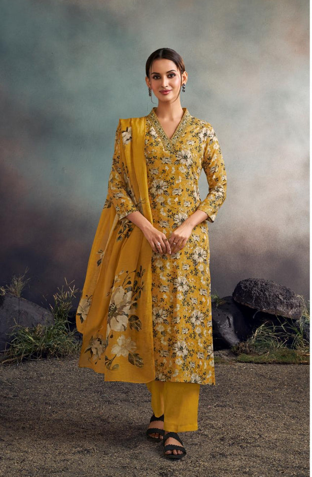 Amina - 11086 - Pure Silk Shalwar Kameez - 3 Pcs